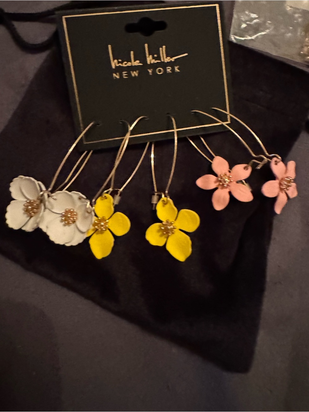 Floral Drop Earrings in White, Yellow & Pink